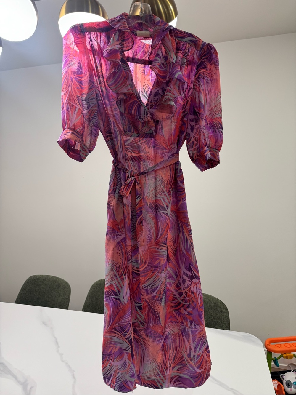 Vintage Vibrant Pink & Purple Midi Dress with Belt by Nu Mode